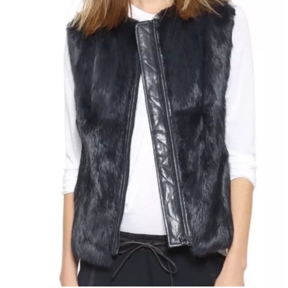 Vince Genuine Quilted Leather and Rabbit Fur Vest